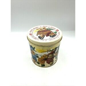 Vintage Wolfgang Candy Round Merry Christmas Tin Teddy Bears Ice Skating